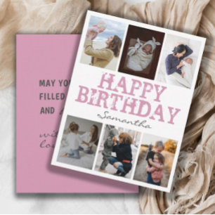 Carte de vœux d'anniversaire rose 6 Collage de pho