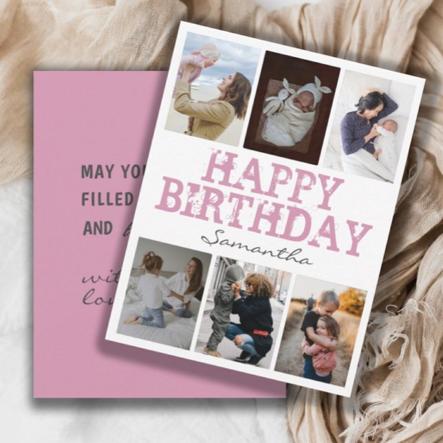 Carte de vœux d'anniversaire rose 6 Collage de pho (Créateur téléchargé)