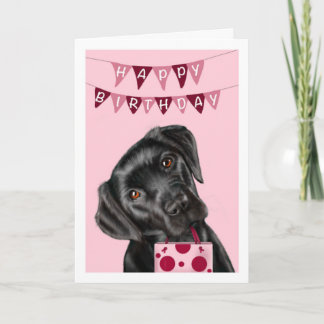 Carte de voeux d'anniversaire rose du Labrador noi