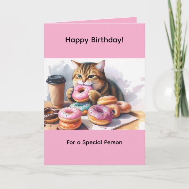 Carte de vœux d'anniversaire rose pour chat mignon (Devant)