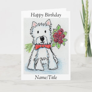 Carte de voeux d'anniversaire rose Westie personna