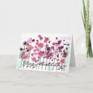 Carte de voeux d'anniversaire rose Wildlfowwers