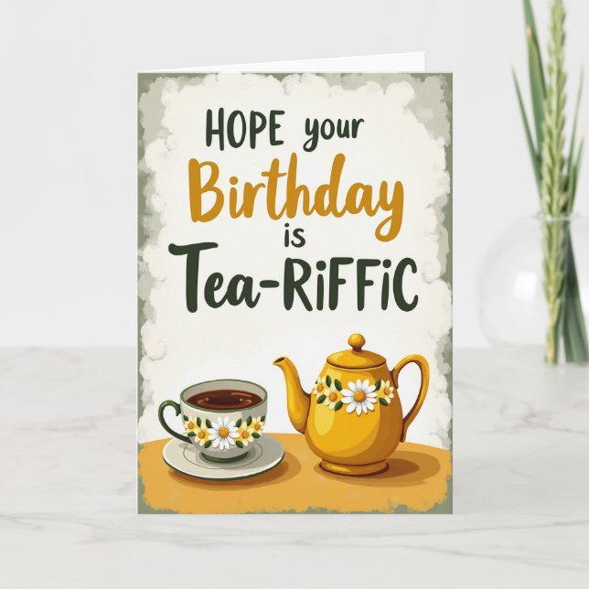 Carte de vœux d'anniversaire sur le thème du thé (Devant)