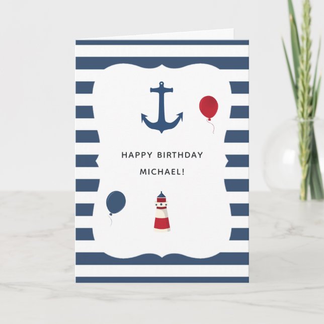 Carte de vœux d'anniversaire sur le thème nautique (Devant)