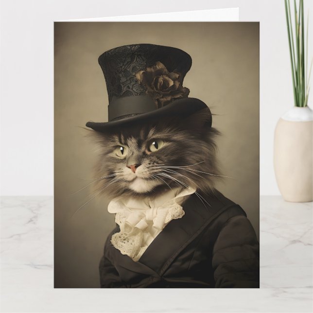 Carte de vœux d'anniversaire victorienne pour chat (Devant)