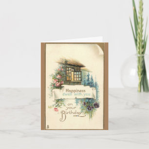 Carte de voeux d'anniversaire vintage Cottage