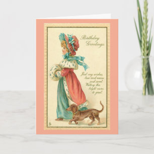 Carte de vœux d'anniversaire Vintage Girl avec chi