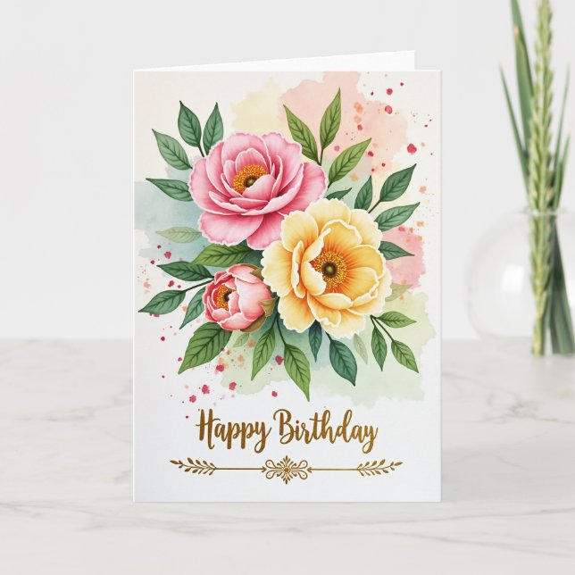 Carte de vœux d'anniversaire Watercolor Bloom (Devant)