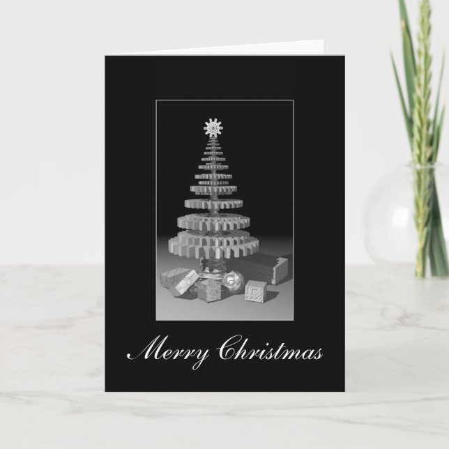 Carte de voeux d'arbre de Noël de roue dentée (Devant)