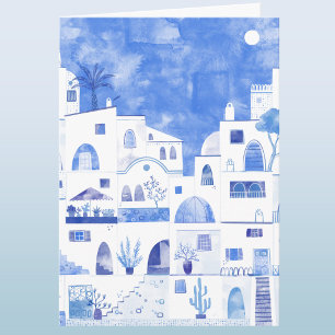 Carte de vœux d'art aquarelle grec Santorini