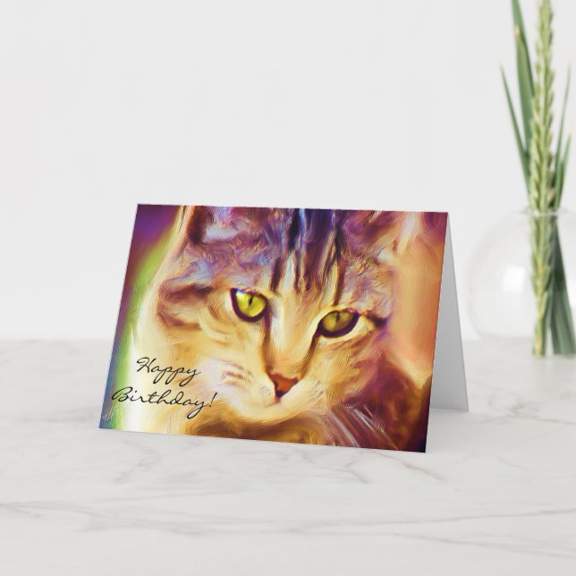 Carte de voeux d'art de chat tigré de joyeux (Devant)