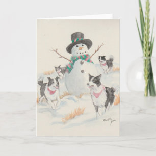 Carte de vœux d'art de chien de fête de bonhomme d