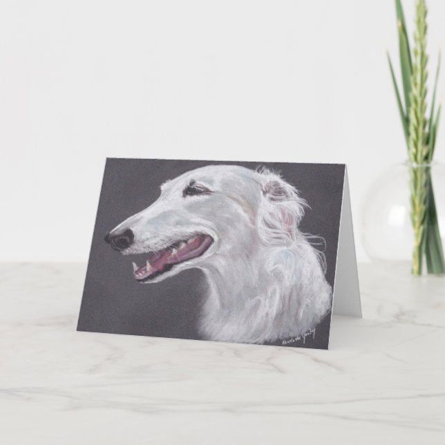 Carte de voeux d'art de chien de loup russe Borzoi (Devant)