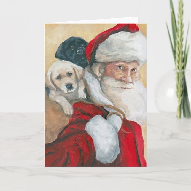 Carte de vœux d'art de chien Santa Puppy Retriever (Devant)
