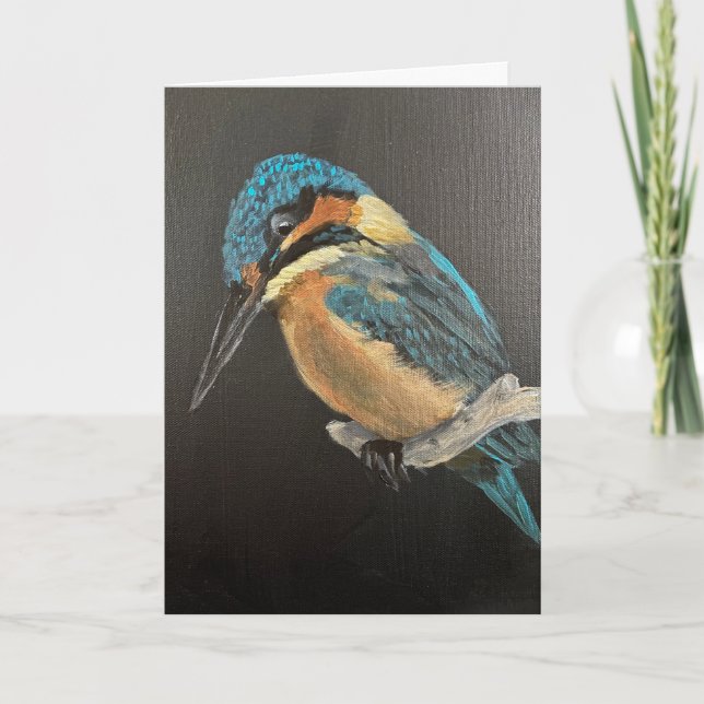 Carte de vœux d'art fin avec martin-pêcheur (Devant)