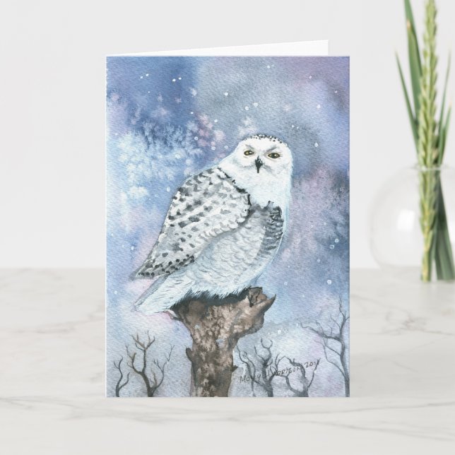 Carte de vœux d'art fin Owl neigeuse (Devant)