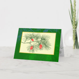 Carte de vœux d'art vintage de branche de pin de Y