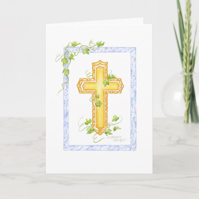Carte de vœux de baptême Ivy Cross (Devant)