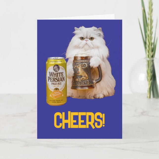 Carte de vœux de bière pour chat persan blanc mign (Devant)