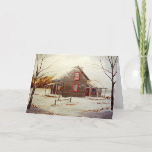 Carte de voeux de blanc de cabine d'hiver