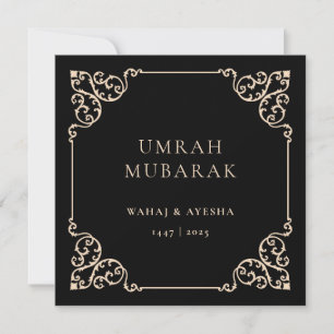 Carte de vœux de cadre vintage Umrah Mubarak noir