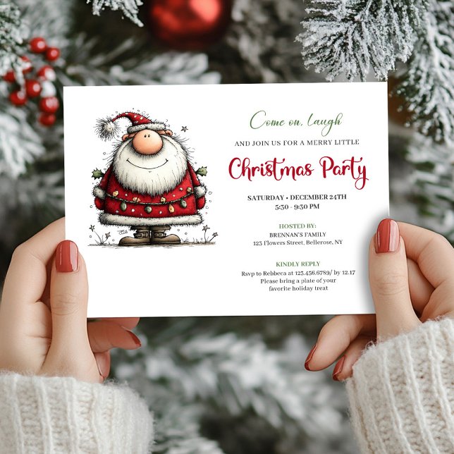 Carte de vœux de célébration de vacances de Père N (Quirky Hand Drawn Santa Holiday Celebration Card)