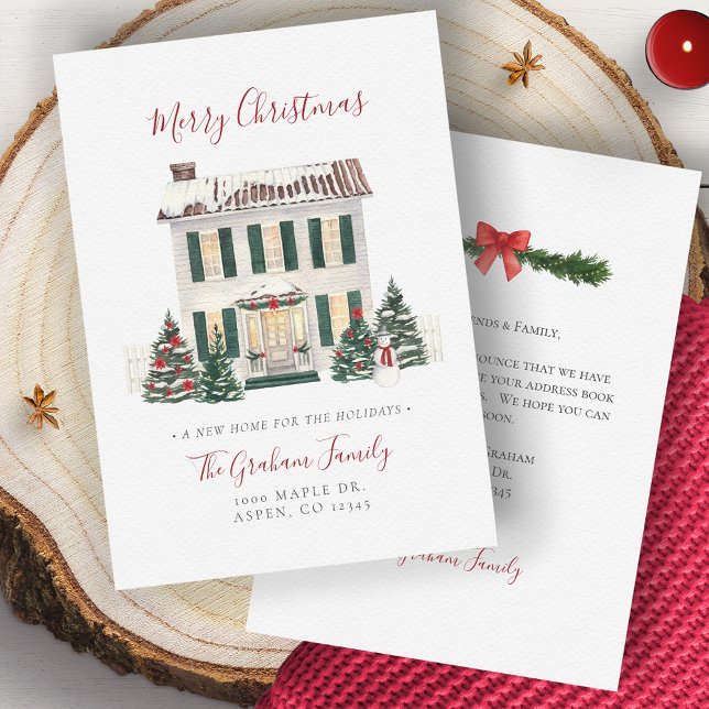 Carte de vœux de changement d'adresse de maison Jo (Change Of Address House Merry Christmas Card)