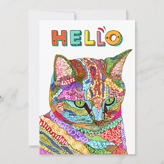Carte de vœux de chat coloré Bonjour (Devant)