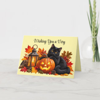 Carte de vœux de chat d'automne doux