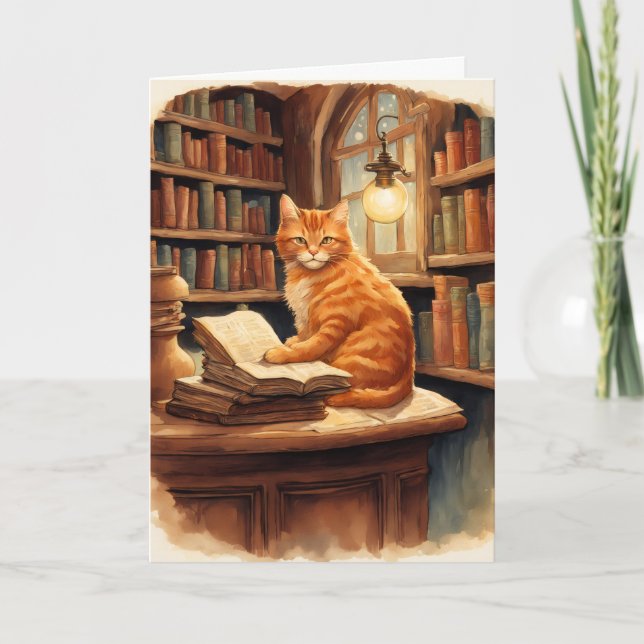 carte de vœux de chat de bibliothèque (Devant)