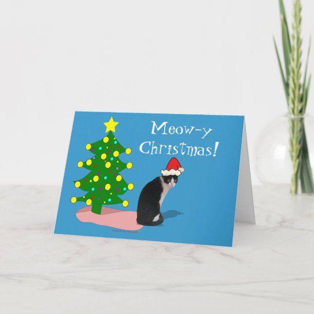 Carte de voeux de chat de Noël de Meowy (Devant)