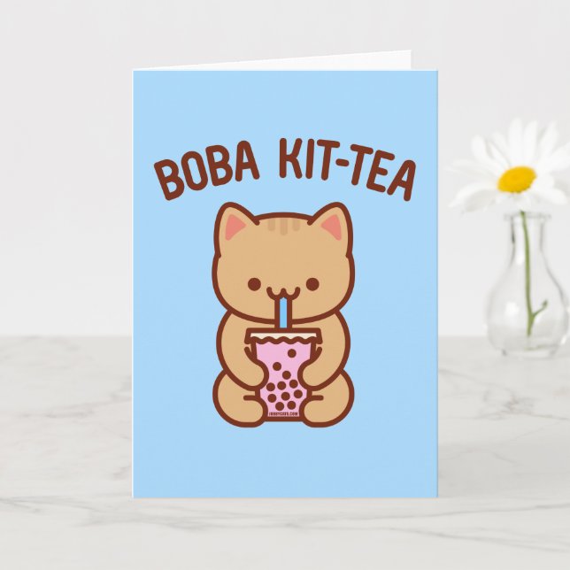 Carte de vœux de chat drôle : BOBA KIT-TEA (Petite plante)