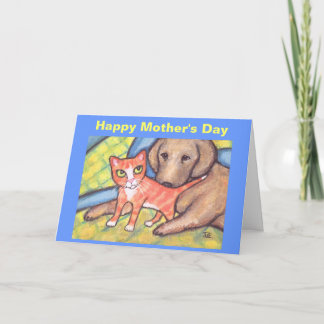 Carte de voeux de chat et de chien du jour de mère