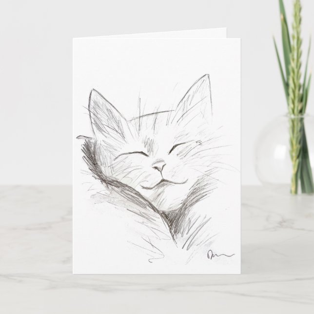 Carte de vœux de chat mignon endormi (Devant)