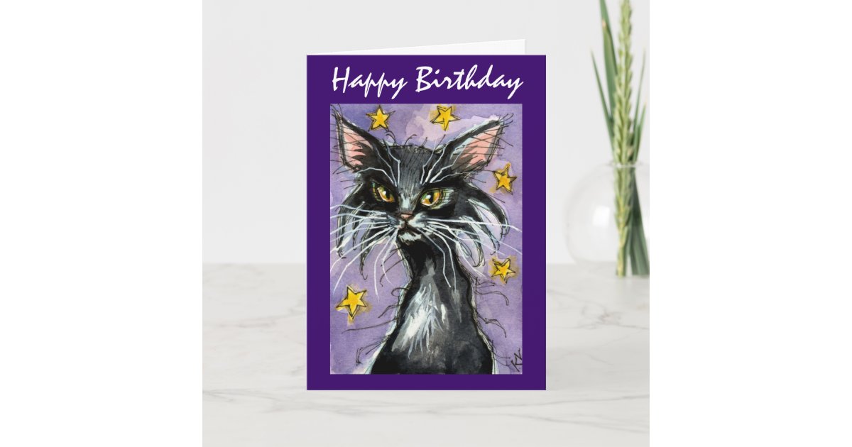 Joyeux Anniversaire Chat Noir Et Blanc Carte de voeux de chat noir de joyeux anniversaire | Zazzle.fr