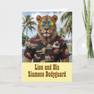 Carte de vœux de chat siamois mignon et de lion