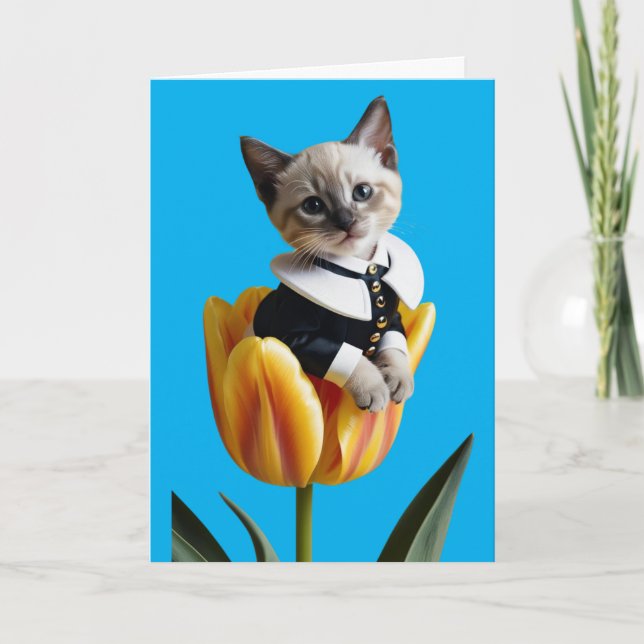 Carte de vœux de chat siamois mignon Tulipe (Devant)