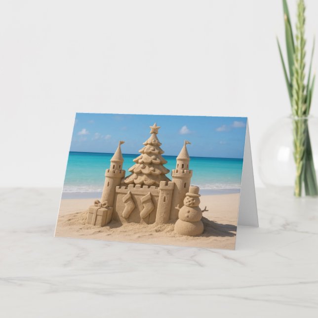 Carte de vœux de château de sable de Noël (Devant)