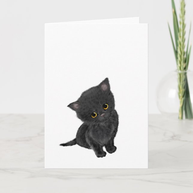 Carte de voeux de chaton noir mignon (Devant)