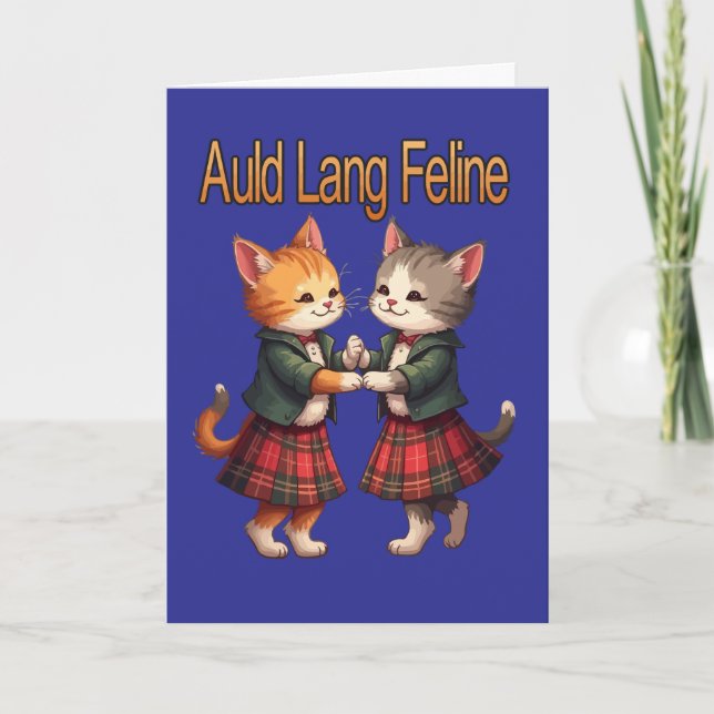 Carte de vœux de chats orange félin dansant Auld L (Devant)
