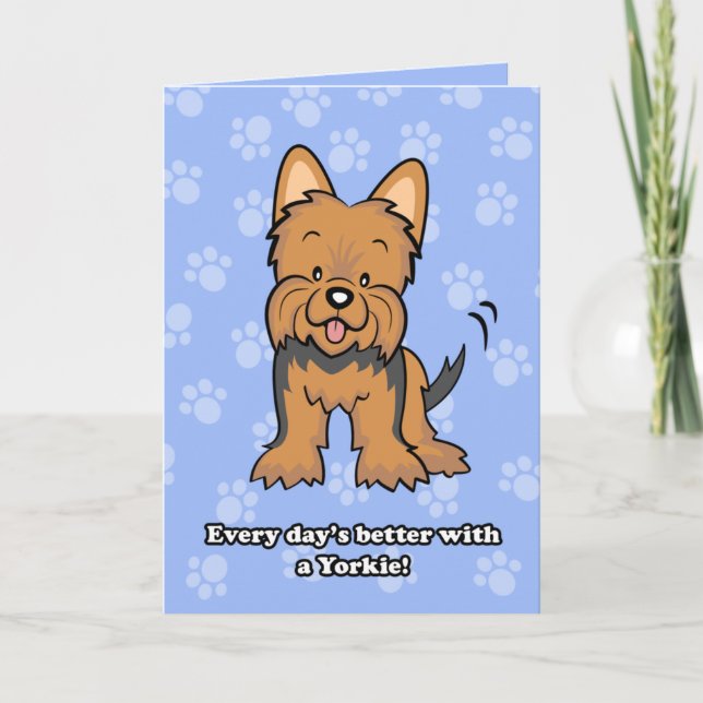 Carte de voeux de chien de dessin mignonne Yorkie (Devant)