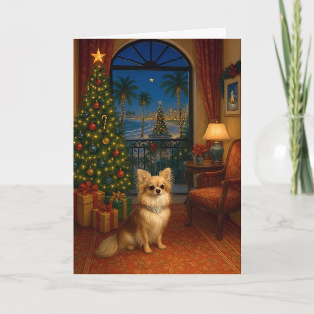 Carte de vœux de Chihuahua à poil long (Devant)