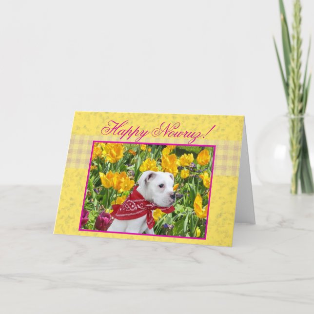 Carte de vœux de chiot boxeur Happy Nowruz (Devant)