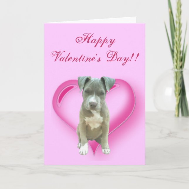 Carte de voeux de chiot de Pitbull de heureuse (Devant)