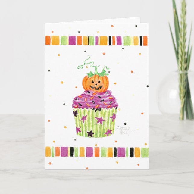 Carte de voeux de Citrouille Cupcake d'Halloween (Devant)