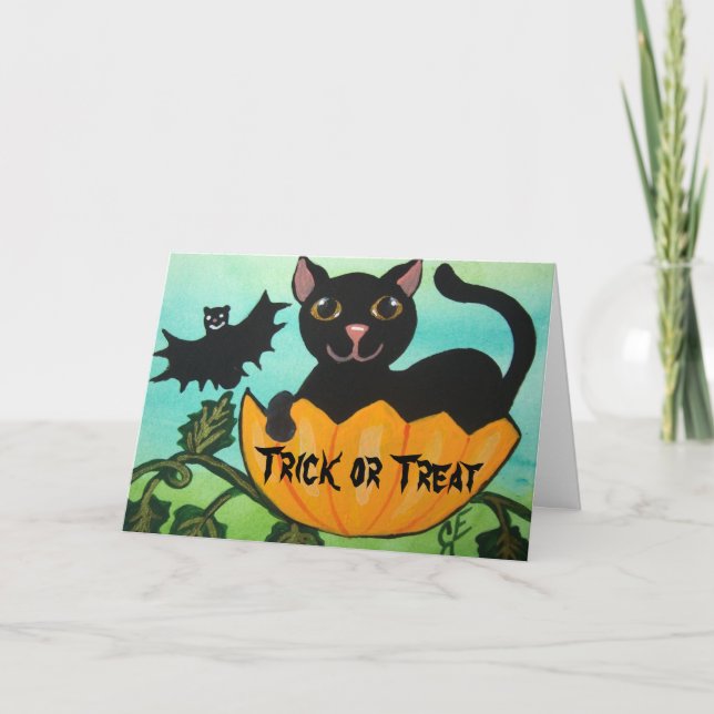 Carte de voeux de citrouille de Halloween de chat (Devant)