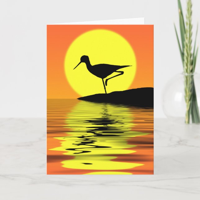 Carte de voeux de coucher du soleil de Flamant (Devant)
