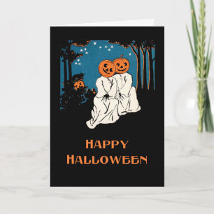 Carte de vœux de couple de citrouilles Halloween v
