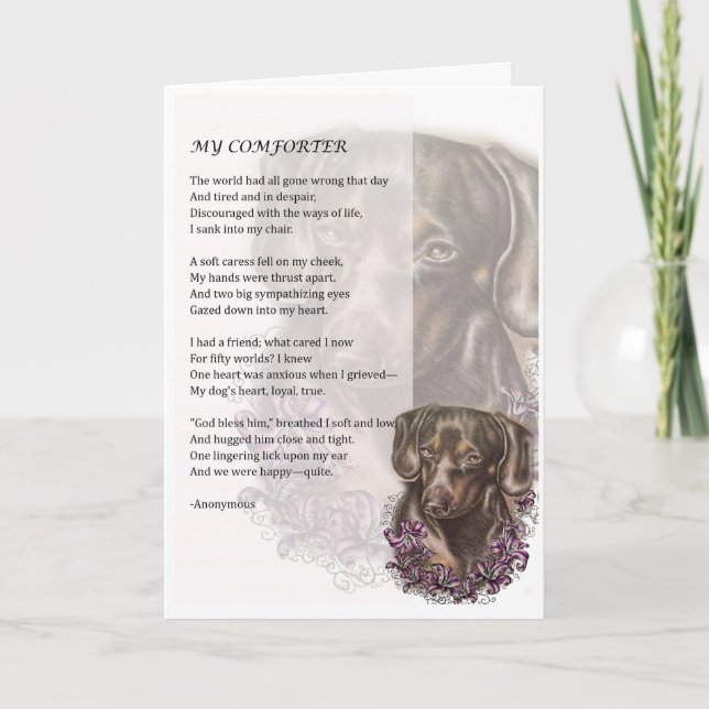Carte de voeux de Dachshund Dog Comforter Poésie (Devant)