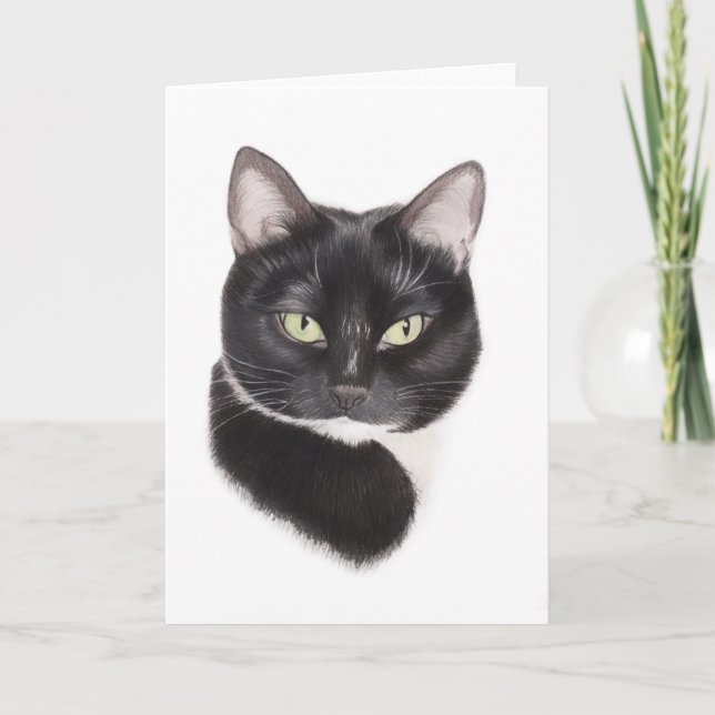 Carte de voeux de dessin de chat noir (Devant)
